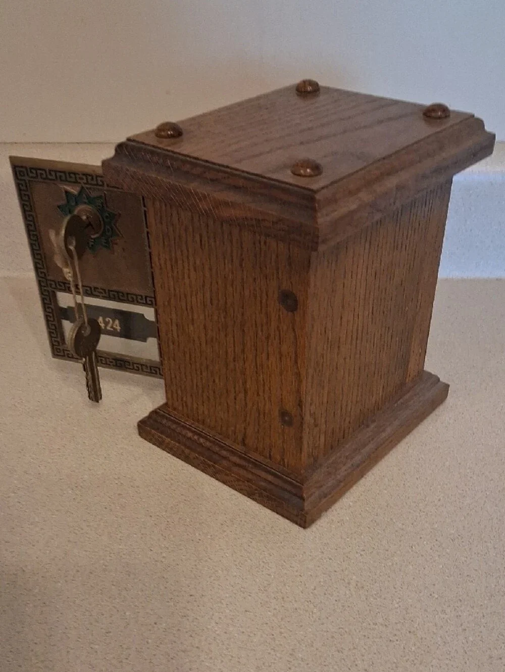Antique Style Oak Deposit Box with Number 424 - Homemade